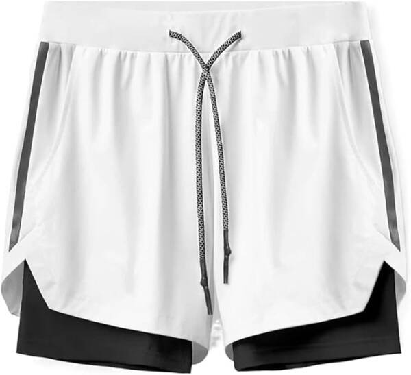 Dress Cici 2 in 1 Running Shorts Reflective Strips, 5 inch 2 Layer Workout Gym Shorts for Men