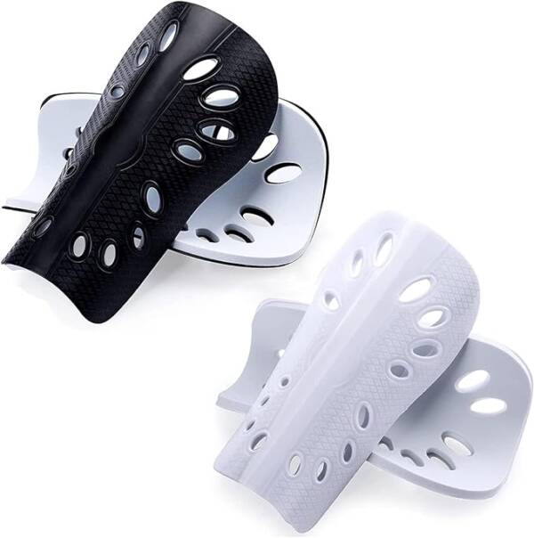Odluzy Soccer Shin Guards, 2 Pair Lightweight Shin Guard Sleeves Adults and Kids, Calf Protective Gear Shin Guards with Porous Breathable Design for Youth Men & Women (Adult, White and Black)