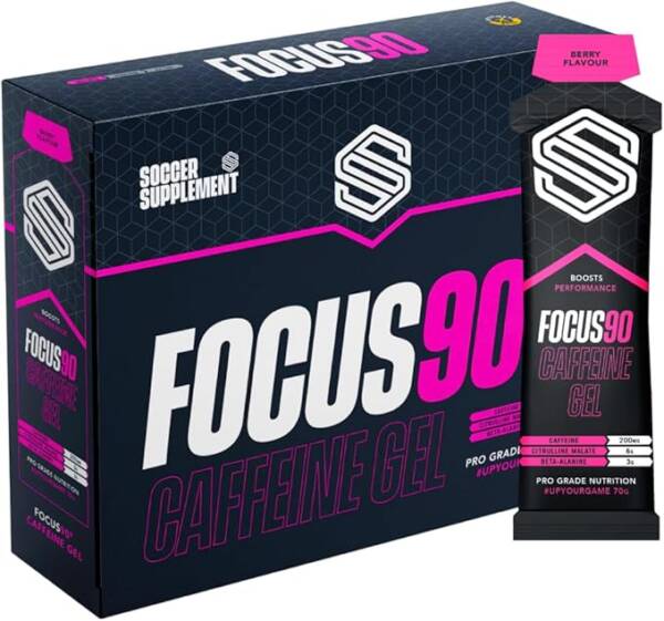 Soccer Supplement - Focus90 - Caffeine Energy Gels - 200mg Caffeine Per Serving, Quick Release Pre-Workout Gel, Mixed Berry Flavour, Informed Sport Tested